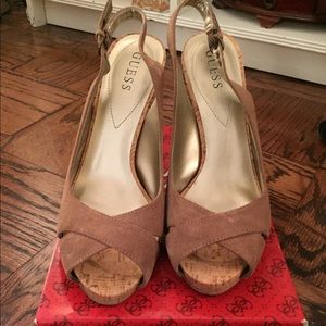 Guess suede peep toe pumps